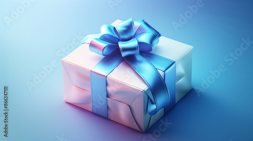 Metallic gift icon with blue and white gradient, frosted glass texture