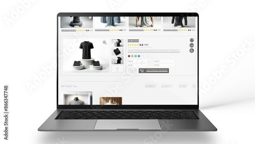 Online marketplace application and website animation. E-commerce and shopping for clothes products. Marketing, commerce and t-shirt sales home page.
