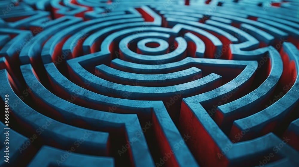 A blue maze with red lines A blue maze with red lines