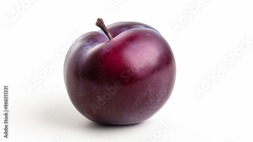 A photorealistic closeup of a floating entire plum, against a pure white background © OrangePeel