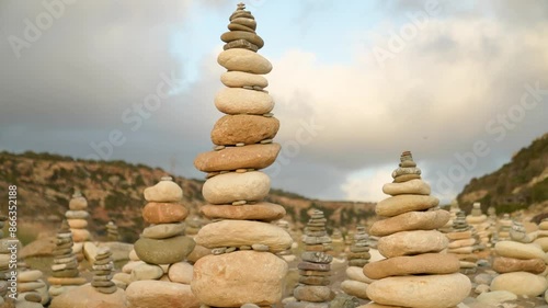 Balance stone balance tower on the beach