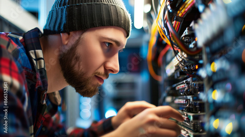 Skilled Technician Installing and Setting Up New Servers: High-Resolution Image for IT Infrastructure Projects