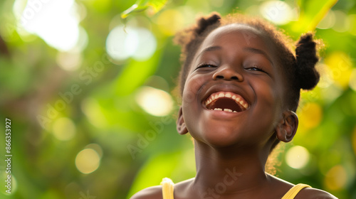 Young girl laughing joyfully outdoors © tiagozr