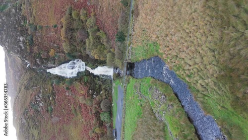 Aerial of Assaranca Waterfall in winter, County Donegal - Ireland. photo