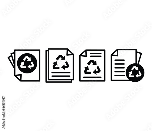 recycled disposal paper icons symbol vector design sign black white color simple illustration collection set