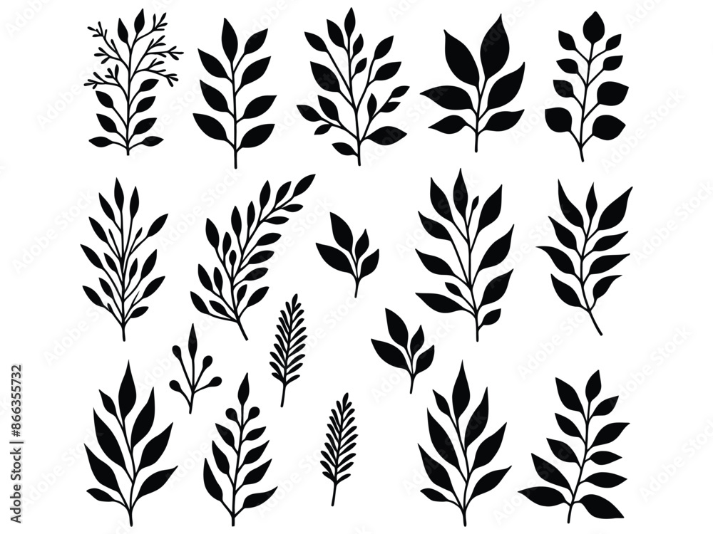 Hand drawn Leaf silhouette set on white background