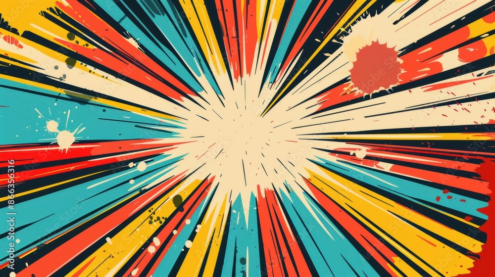 Fototapeta premium Abstract comic explosion with radial lines, pop art, vibrant impact