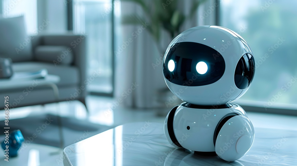 Futuristic Robotic Companion Pet Providing Entertainment in Modern Home Futuristic Robotic Companion Pet Providing Entertainment in Modern Home