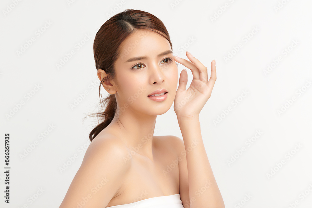 Beautiful young asian woman with clean fresh skin on white background, Face care, Facial treatment, Cosmetology, beauty and spa, Asian women portrait. Beautiful young asian woman with clean fresh skin on white background, Face care, Facial treatment, Cosmetology, beauty and spa, Asian women portrait.