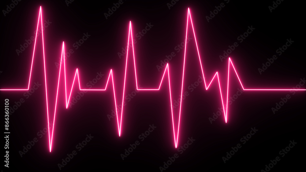 Neon Digital Heartbeat Plus Animation. Neon heartbeat on black isolated background. Neon Digital Heartbeat Plus Animation. Neon heartbeat on black isolated background.
