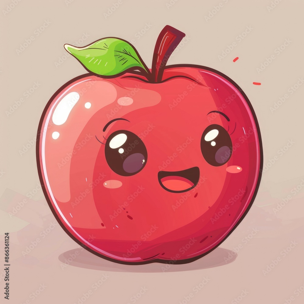 Kawaii small apple chibi picture. Cartoon happy drawn characters