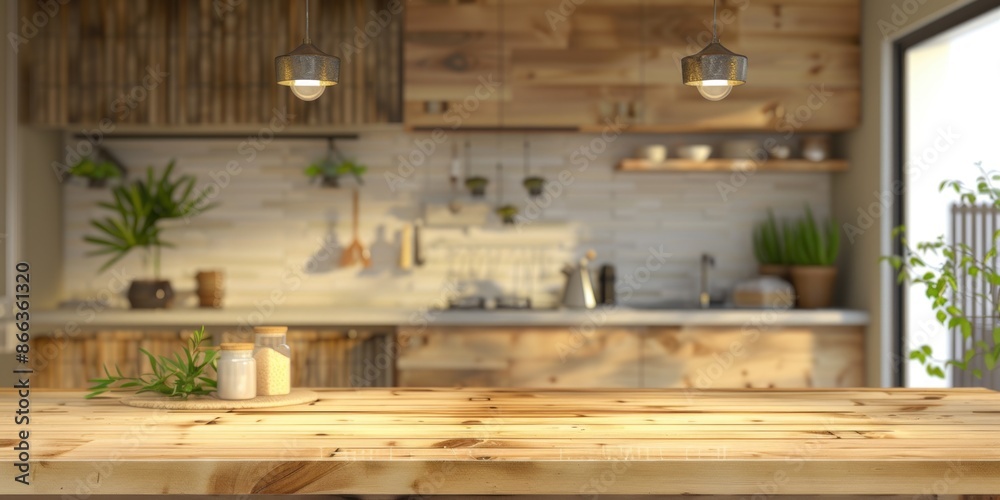 Kitchen background top counter interior wood blur home wooden empty room light white. Top kitchen product background. Kitchen background top counter interior wood blur home wooden empty room light white. Top kitchen product background.