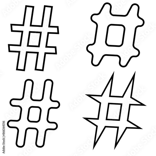 Hashtag icon vector, hashtag sign and symbol, Hashtag hand drawn brush strokes set dirty art symbol icon sign isolated on white background. Black and white composition of the symbol hashtag. eps10