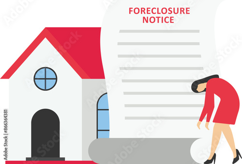 Eviction Notice Foreclosure Home, Legal document, Sad person fail to repay bank Mortgage loan, Financial Crisis

