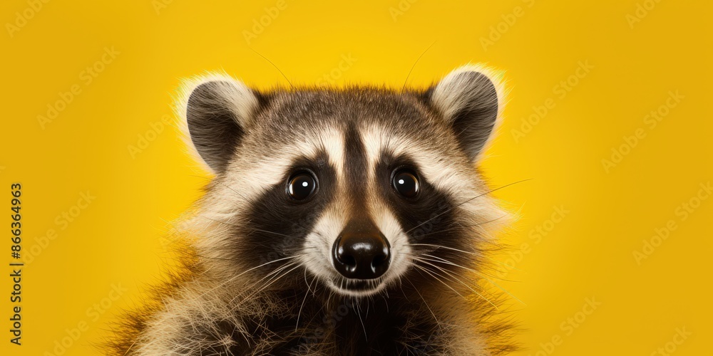 Obraz premium Curious Raccoon with Big Eyes on Yellow Background