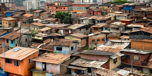 Overcrowded slum dwellings in povertystricken areas of the Global South. Concept Poverty, Overcrowding, Slum Dwellings, Global South, Housing Crisis photo