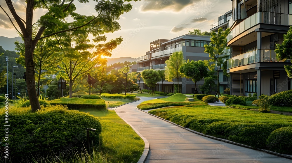 Eco Friendly University Campus with Energy Efficient Buildings and Lush Green Spaces Eco Friendly University Campus with Energy Efficient Buildings and Lush Green Spaces