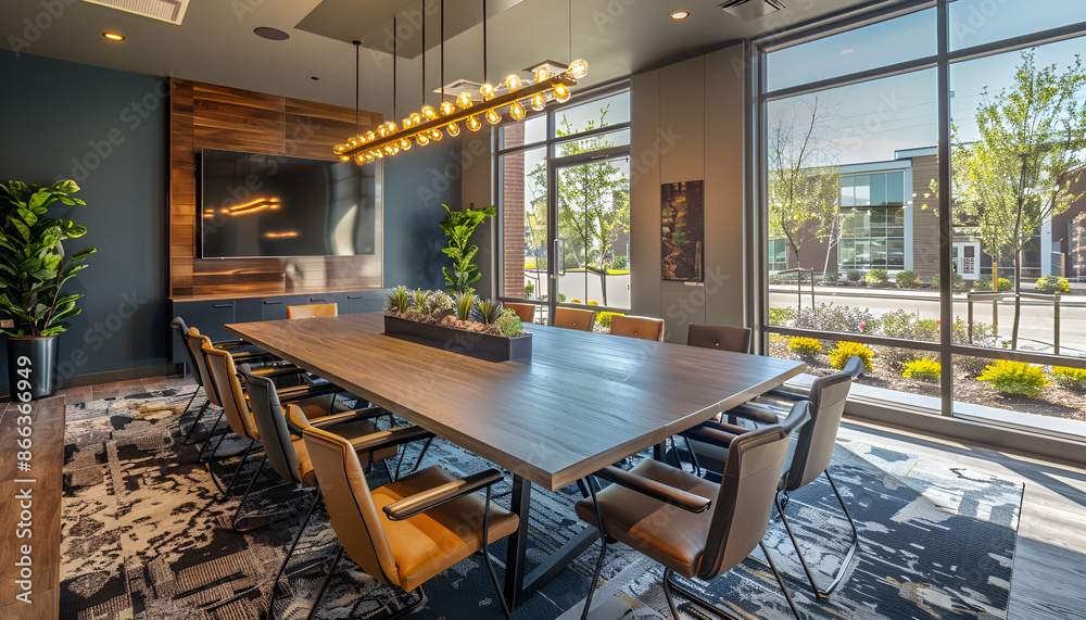 Naklejka premium Table with equipment in conference room. Close up