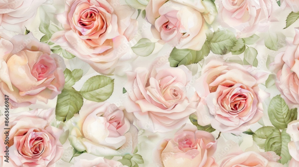 Light pink roses seamless pattern. Light cream roses arrangement. collection garden flowers and leaves. watercolor hand painting illustration Light pink roses seamless pattern. Light cream roses arrangement. collection garden flowers and leaves. watercolor hand painting illustration