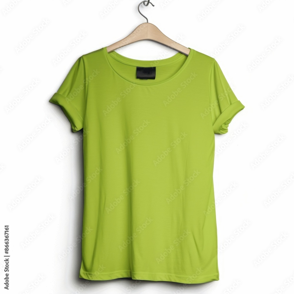 Lime Green t-shirt with a round neckline, solid color, white background Lime Green t-shirt with a round neckline, solid color, white background