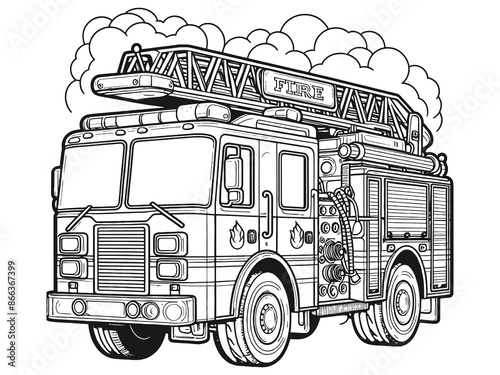 Big fire truck. Children picture, coloring book. Generative ai raster.