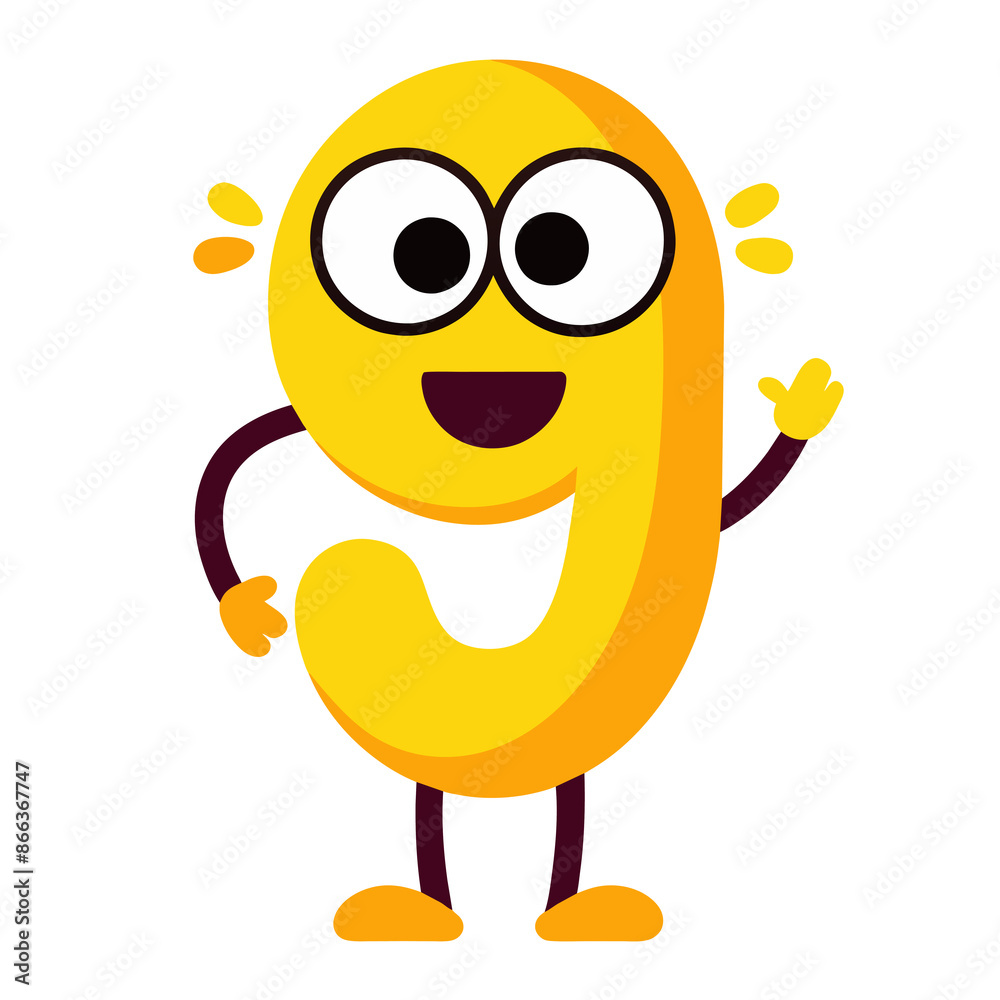 yellow joyful number 9 with eyes and arms and legs yellow joyful number 9 with eyes and arms and legs