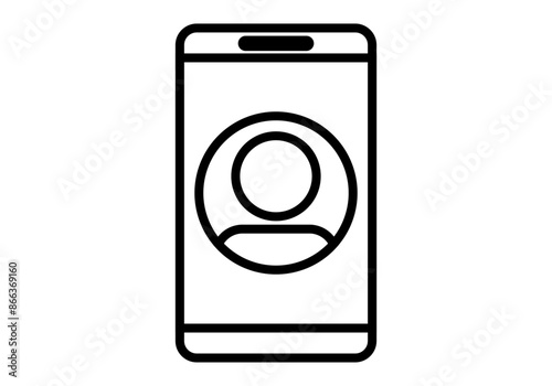 Icono negro de smartphone o teléfono móvil con agenda de contactos