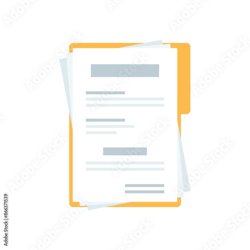 Document, folder with text icon in flat style. White papers vector illustration on isolated background. Confirmed or approved document sign business concept.