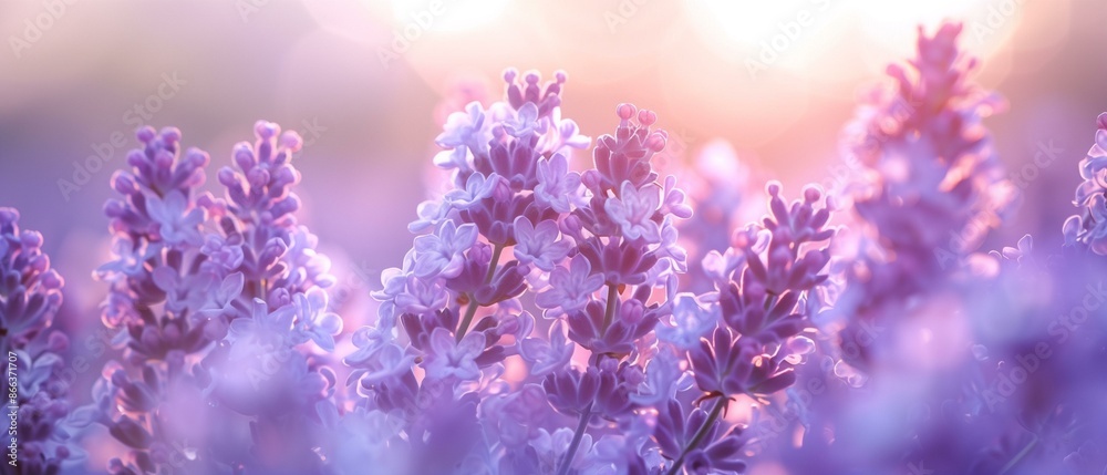 Lavender flowers in field at sunset, beauty stress relief pink Lavender flowers in field at sunset, beauty stress relief pink