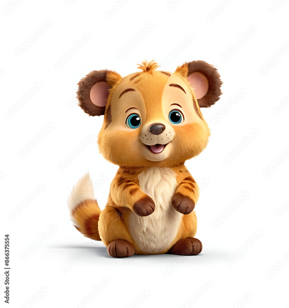 Fototapeta premium An adorable cartoon cheetah cub with bright eyes and a friendly smile, perfect for children's books, educational materials, or playful designs.