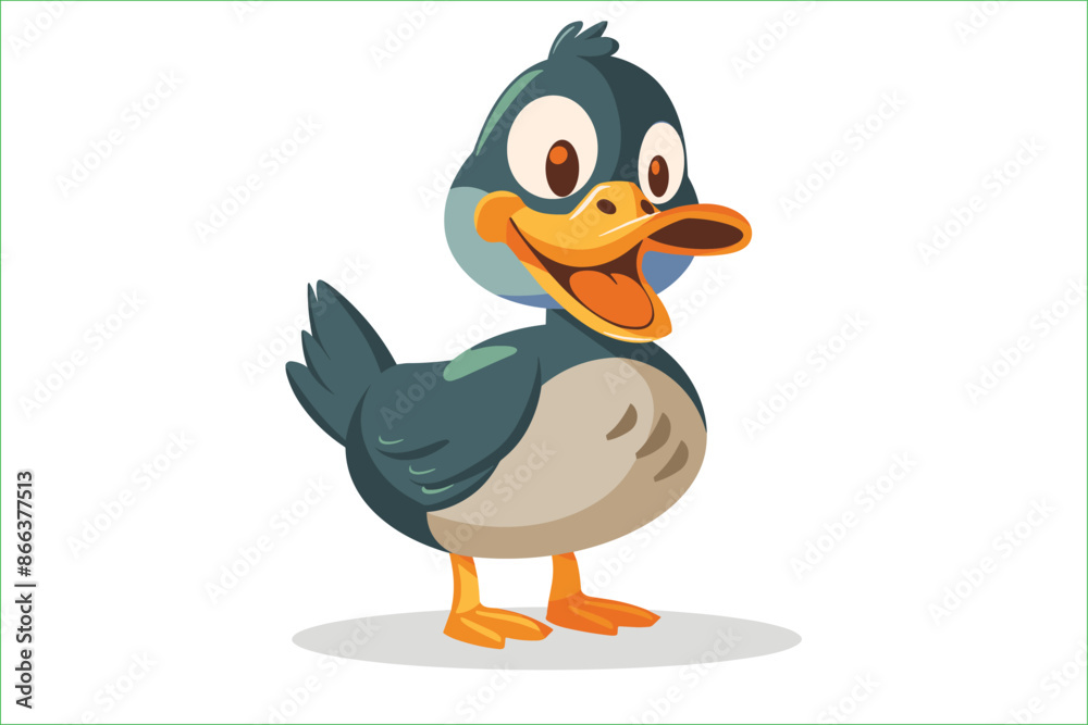 Fototapeta premium Happy Duck cartoon, isolated on a white background, Flat style cartoon vector illustration. cute duck vector illustration. with flat, cartoon, minimalist, 2d style isolated on white background. Duck.
