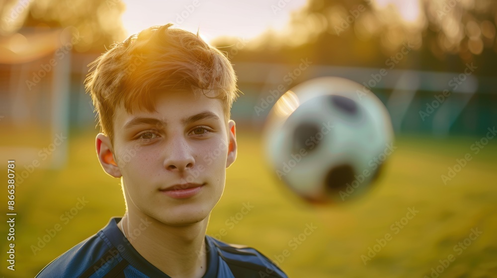 Soccer player in their teens. After the game, a man in football gear carrying a ball. idea of sport. Soccer player in their teens. After the game, a man in football gear carrying a ball. idea of sport.