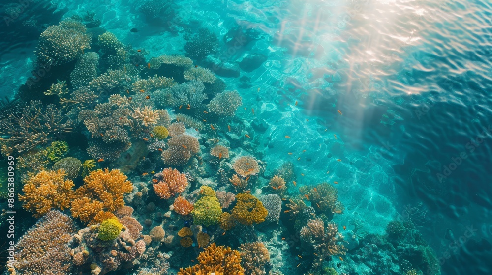 Fototapeta premium Underwater Coral Reef in Crystal Clear Water