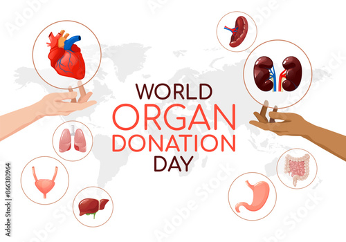 World Organ Donation Day template with hands showing internal organs