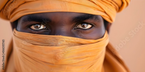 Tuareg tribesman dressed in traditional North African clothing. Concept North African Culture, Traditional Attire, Tuareg Tribes, Tribal Fashion, Cultural Identity photo