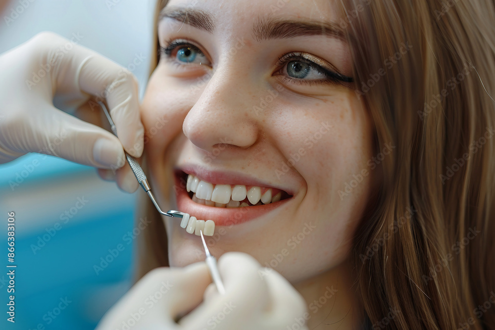Close up photo of a woman at dental clinic made with generative AI technology Close up photo of a woman at dental clinic made with generative AI technology
