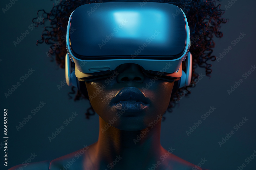 Person in vr virtual reality goggles visiting metaverse gaming world tech addicted, Generative AI Person in vr virtual reality goggles visiting metaverse gaming world tech addicted, Generative AI
