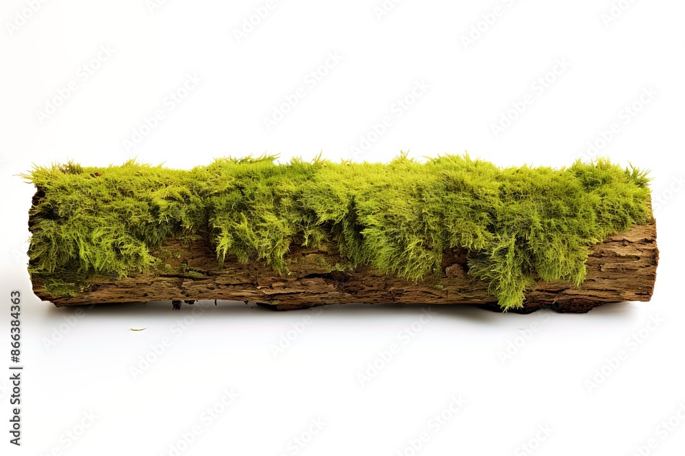 mossy log with green moss growing on it isolated on white background mossy log with green moss growing on it isolated on white background