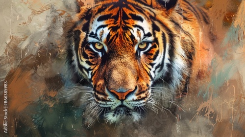Painting of a tiger, digital painting of a wild animal, artistic background