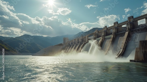 Dam Overlooking a Serene Lake Under a Sunny Sky