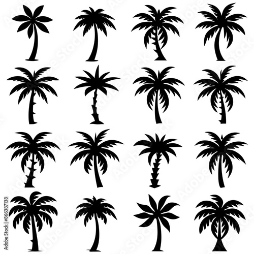 A collection of palm tree silhouettes against a white backdrop