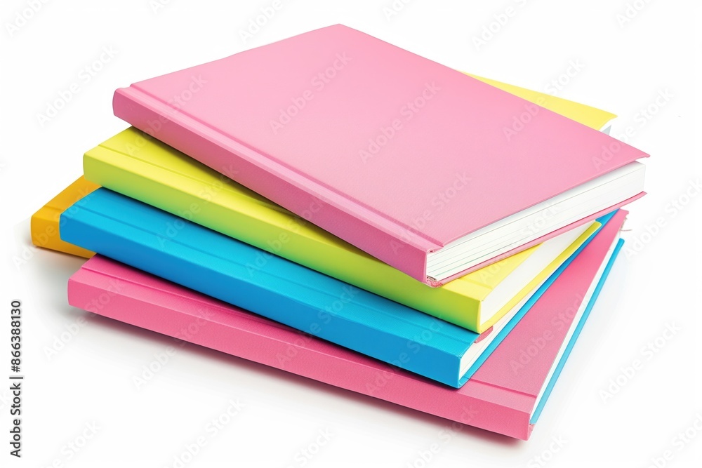 A pile of colorful textbooks lying on the table on white background A pile of colorful textbooks lying on the table on white background