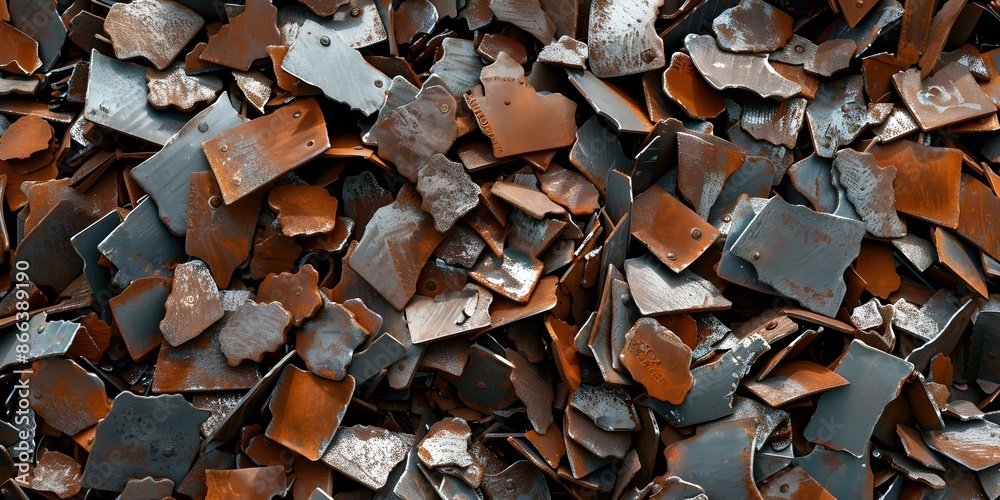 Pile of scrap metal at recycling center. Concept Metal Recycling, Industrial Waste, Scrapyard Art, Environmental Sustainability, Upcycling Pile of scrap metal at recycling center. Concept Metal Recycling, Industrial Waste, Scrapyard Art, Environmental Sustainability, Upcycling