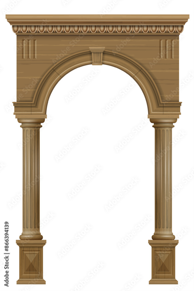 Naklejka premium Wooden arch of portal door with columns