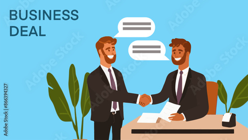 Illustration of a business agreement in which both parties agree and cooperate is essential in building understanding and a lasting relationship between the two business parties.