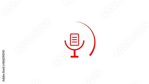 Voice recording and performance microphone button icon red color 4k illustration on white background.