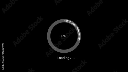Abstract loading circle white color 4k illustration on black background.