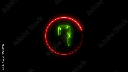 abstract green color neon light countdown seven number red circle 4k illustration on black background.