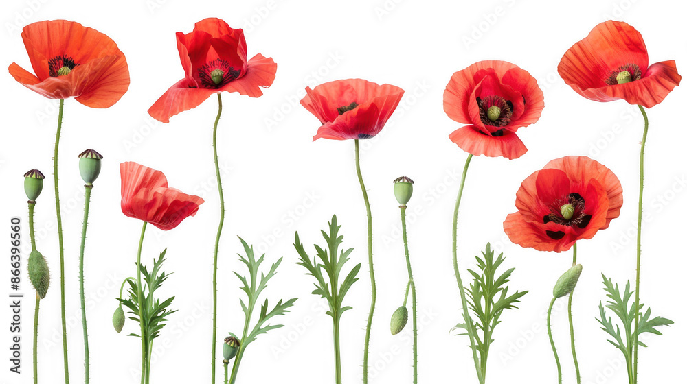 Naklejka premium Red Poppy Flowers in Bloom