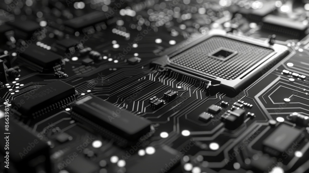 Close-Up of a Circuit Board with CPU Close-Up of a Circuit Board with CPU